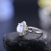 Load image into Gallery viewer, GEM&#39;S BALLET 3.24CT 8X10mm Oval Cut Moonstone Unique Cluster Halo Engagement Rings in 925 Sterling Silver Women&#39;s Gemstone Ring