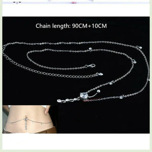 Women Sexy Rhinestone Dangle Belly Button Chain Navel Piercing Ring Body Jewelry Waist Chain Button Summer Beach Jewelry