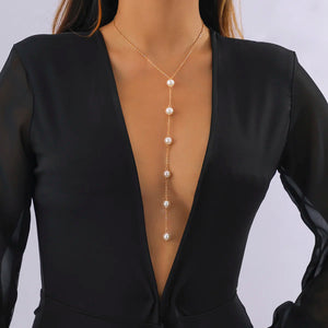 Simple Long Imitation Pearls Back Necklace