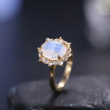 Load image into Gallery viewer, GEM&#39;S BALLET 3.24CT 8X10mm Oval Cut Moonstone Unique Cluster Halo Engagement Rings in 925 Sterling Silver Women&#39;s Gemstone Ring