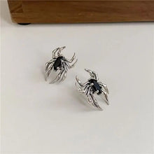 Load image into Gallery viewer, Silver Color Spider Stud Earrings for Women Unique Design Punk Personality Female Small Earrings Black Enamel Fashion Jewelry