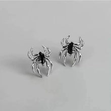 Load image into Gallery viewer, Silver Color Spider Stud Earrings for Women Unique Design Punk Personality Female Small Earrings Black Enamel Fashion Jewelry