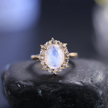 Load image into Gallery viewer, GEM&#39;S BALLET 3.24CT 8X10mm Oval Cut Moonstone Unique Cluster Halo Engagement Rings in 925 Sterling Silver Women&#39;s Gemstone Ring