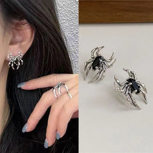 Load image into Gallery viewer, Silver Color Spider Stud Earrings for Women Unique Design Punk Personality Female Small Earrings Black Enamel Fashion Jewelry