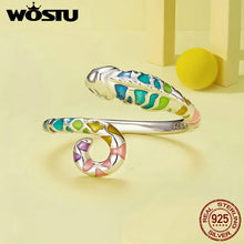 Load image into Gallery viewer, WOSTU Rainbow Chameleon Open Ring 925 Sterling Silver Multi Color Animal Adjsutable Rings Women Girl Bithday Jewelry Unique Gift