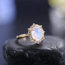 Load image into Gallery viewer, GEM&#39;S BALLET 3.24CT 8X10mm Oval Cut Moonstone Unique Cluster Halo Engagement Rings in 925 Sterling Silver Women&#39;s Gemstone Ring