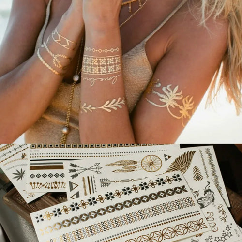 Summer Style Men Women Body Art Gold Metallic Tattoo Sticker