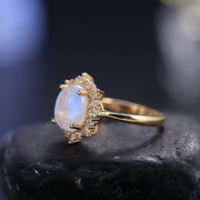 Load image into Gallery viewer, GEM&#39;S BALLET 3.24CT 8X10mm Oval Cut Moonstone Unique Cluster Halo Engagement Rings in 925 Sterling Silver Women&#39;s Gemstone Ring