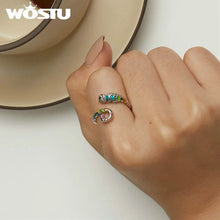 Load image into Gallery viewer, WOSTU Rainbow Chameleon Open Ring 925 Sterling Silver Multi Color Animal Adjsutable Rings Women Girl Bithday Jewelry Unique Gift