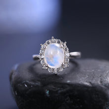 Load image into Gallery viewer, GEM&#39;S BALLET 3.24CT 8X10mm Oval Cut Moonstone Unique Cluster Halo Engagement Rings in 925 Sterling Silver Women&#39;s Gemstone Ring