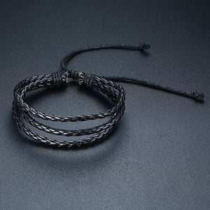 Vnox 4Pcs/ Set Braided Wrap Leather Bracelets for Men