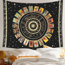Load image into Gallery viewer, Tarot Card Mandala Tapestry Zodiac Astrology Major Arcana Sun and Moon Wall Hanging