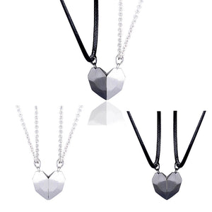 2Pcs Magnetic Couple Lovers Heart Faceted Necklaces