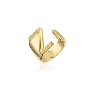 Hollow A-Z Letter Gold Color Metal Adjustable Ring
