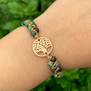 Jasper Stone Yoga Wrap Bracelets Tree of Life Charm