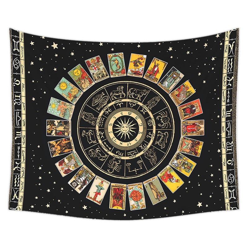 Tarot Card Mandala Tapestry Zodiac Astrology Major Arcana Sun and Moon Wall Hanging