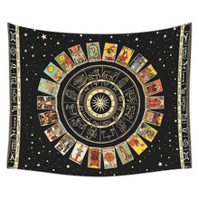 Load image into Gallery viewer, Tarot Card Mandala Tapestry Zodiac Astrology Major Arcana Sun and Moon Wall Hanging