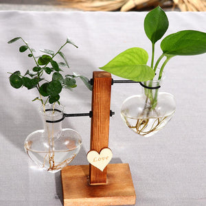 Glass and Wood Planter Table Hydroponics Flower Pot