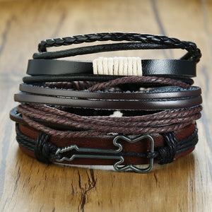 Vnox 4Pcs/ Set Braided Wrap Leather Bracelets for Men