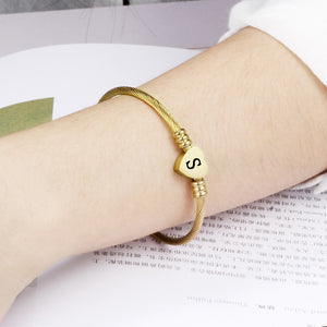 Gold Color Stainless Steel Heart Bracelet Bangle With Letter