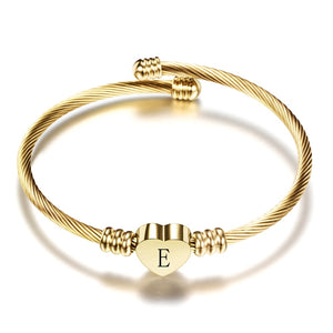 Gold Color Stainless Steel Heart Bracelet Bangle With Letter