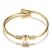 Load image into Gallery viewer, Gold Color Stainless Steel Heart Bracelet Bangle With Letter