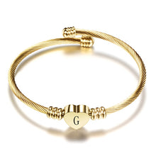 Load image into Gallery viewer, Gold Color Stainless Steel Heart Bracelet Bangle With Letter