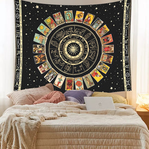 Tarot Card Mandala Tapestry Zodiac Astrology Major Arcana Sun and Moon Wall Hanging