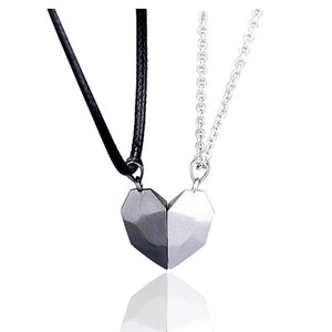 2Pcs Magnetic Couple Lovers Heart Faceted Necklaces