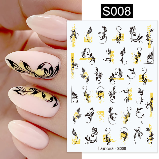 Hearts Love 3D Nail Sticker Laser Gold Rose Flower Snowflake Cartoon Nail Decals