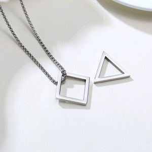 Interlocking Square Triangle Pendant Stainless Steel Necklaces