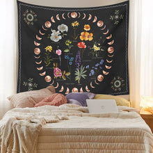 Load image into Gallery viewer, Moon Phase Botanical Celestial Floral Wall Tapestries