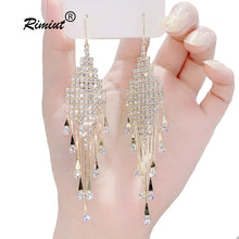 Load image into Gallery viewer, Rimiut Fashion Women Clear Rhinestone Long Tassel Earrings 925 Silver