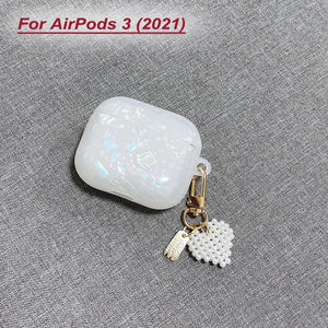 Dreamy White Shell Pearl Bracelet Keychain Earphone Soft Case Wireless Earbuds Cover