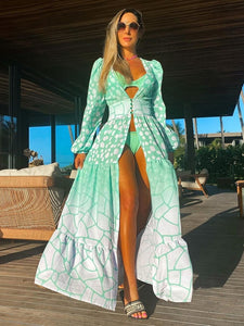 Beautiful Prints Swimsuit Cover Ups Kaftan Beach Tunic Dresses
