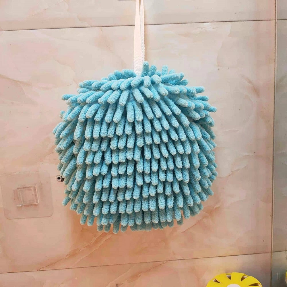 Chenille Hand Towel Ball with Hanging Loop Quick Dry Soft Absorbent Microfiber