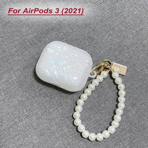 Dreamy White Shell Pearl Bracelet Keychain Earphone Soft Case Wireless Earbuds Cover