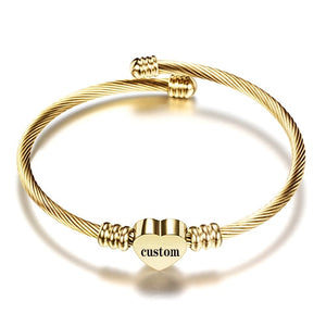 Gold Color Stainless Steel Heart Bracelet Bangle With Letter