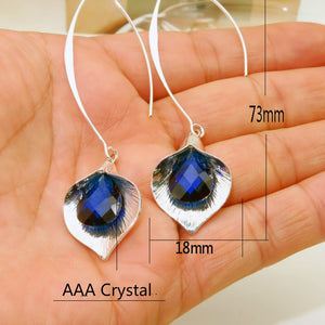 Exquisite Sterling Silver Blue Crystal Dangle Earrings - Love Essential Being