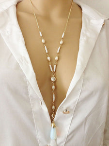 Pearl Moonstone Pendant Chain Necklace - Love Essential Being