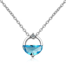Load image into Gallery viewer, Round Blue/White Crystal Water Spring Pendant Necklace 925 Sterling Silver - Love Essential Being