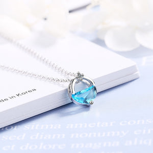 Round Blue/White Crystal Water Spring Pendant Necklace 925 Sterling Silver - Love Essential Being