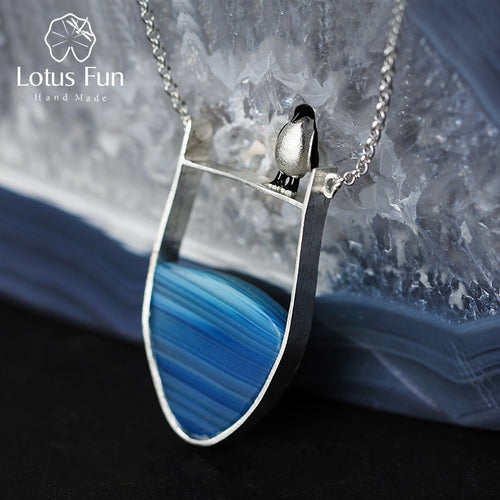 Sterling Silver Agate Penguin Pendant - Love Essential Being