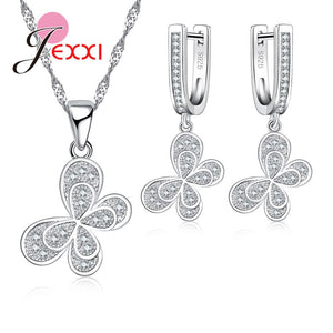Butterfly Design Sterling Silver Necklace Earrings Sets - Love Essential Being