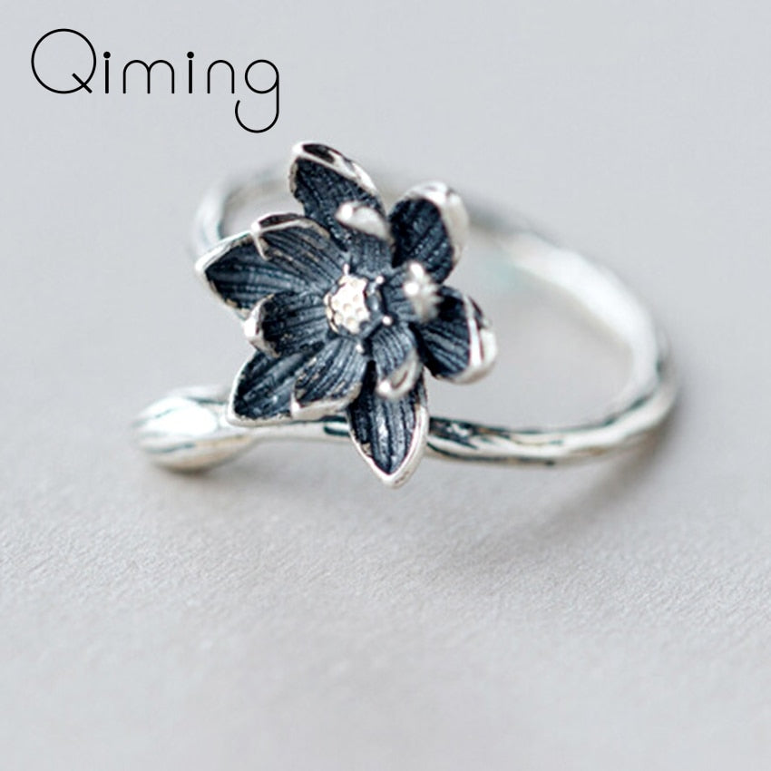 Black Lotus Flower Vintage Ring - Love Essential Being