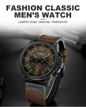 Load image into Gallery viewer, CURREN Mens Waterproof Sport Quartz Genuine Leather Wrist Watch - Love Essential Being