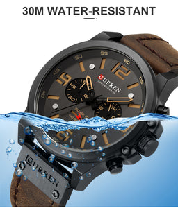 CURREN Mens Waterproof Sport Quartz Genuine Leather Wrist Watch - Love Essential Being