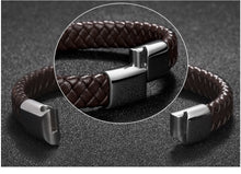 Load image into Gallery viewer, Punk Black/Brown Braided Leather Bracelet Stainless Steel Magnetic Clasp - Love Essential Being