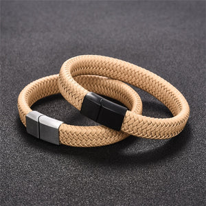 Punk Black/Brown Braided Leather Bracelet Stainless Steel Magnetic Clasp - Love Essential Being