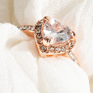 Rose Gold Crystal Heart Shaped Zircon Rings - Love Essential Being